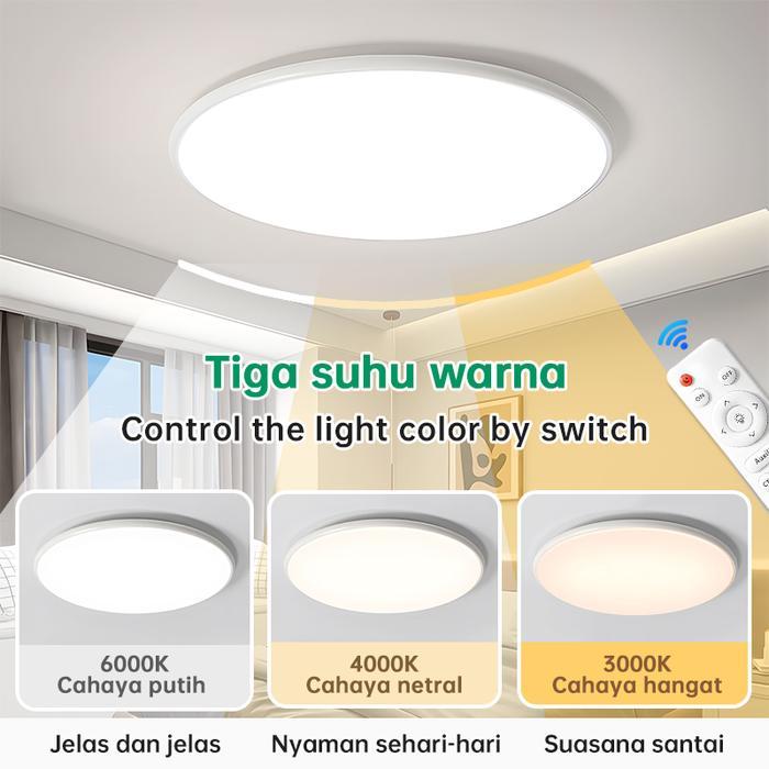 Lampu Plafon Minimalis Bulat Modern Ruang Tamu Kamar 3Warna LED Lampu Plafon Remote