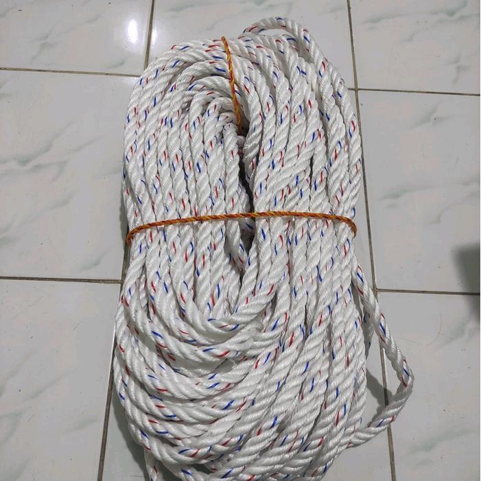 Tali Tambang 10mm PPD 4PLY Putih dengan Bintik Merah Biru 15M 25M 30M 35M 50M untuk Mobil Truk Fuso