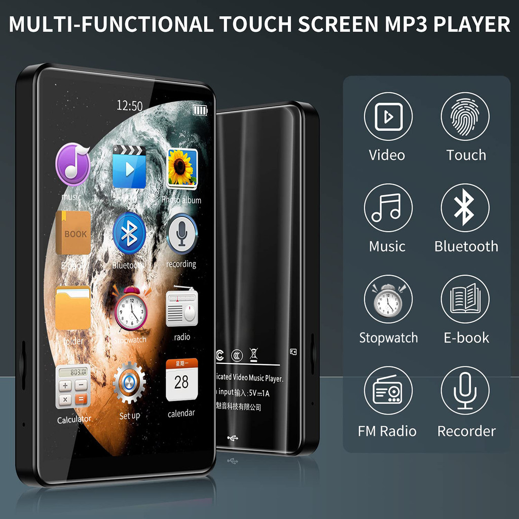 MP4 Player 4'' Full Metal Touch Screen MP3 MP4 Music Player Bluetooth 5.0 FM Radio With Video