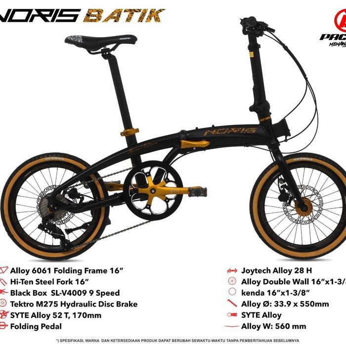 Sepeda Lipat Murah / Folding Bike 16 inch NORIS BATIK by Pacific, 9 Speed, Hydrolik - Black Gold