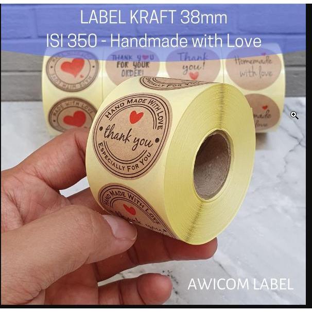 "New" 350 PCS (1 ROLL) Stiker Label Thank You Homemade Handmade 38mm Roll Paper