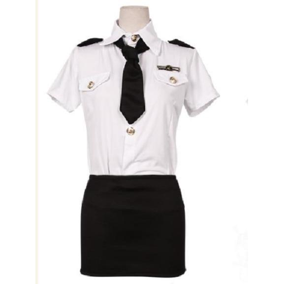 Diskon Lingerie Set Kostum Cosplay Seragam Pramugari Sexy A258 Wanita Hitam Size L Bahan Nyaman