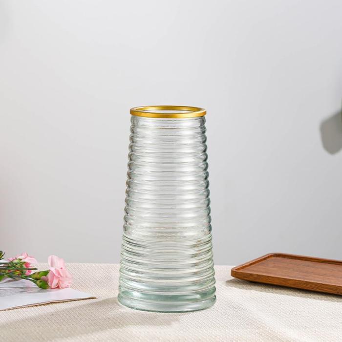 Vas Bunga Kaca Silinder Nordic Corrugated: Flower Vase Tinggi 20 cm dengan Desain Minimalis Elegan