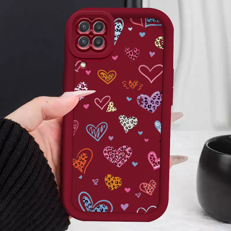 Casing Hp untuk Samsung Galaxy A22 M22 Case Merah Leopard Kawaii Kasing silikon Cesing Anti Bocor Sh