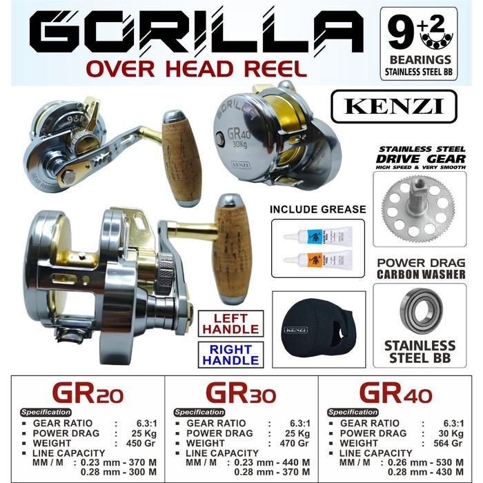 REEL KENZI GORILLA OVERHEAD - Ukuran GR20 Varian Handle Left Handle - Kiri