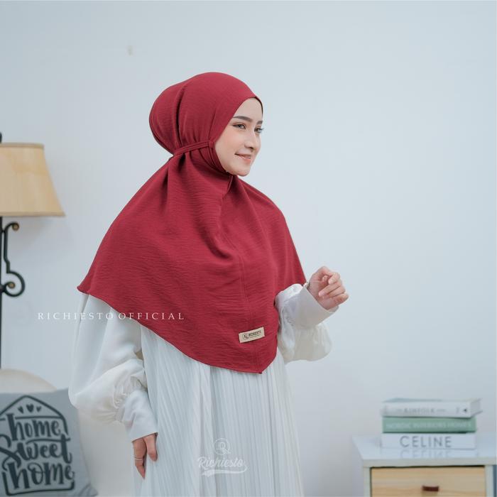Bergo Instan Crinkle Airflow Tali Non Pet Ukuran L Jilbab Panjang Muslim Terlaris