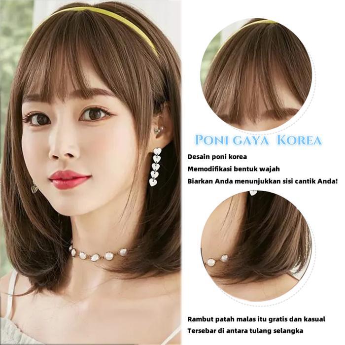 Rambut Palsu Wig Wanita Korea Style Aesthetic Premium Fiber Full Wig Korea Rambut Palsu Satu Kepala