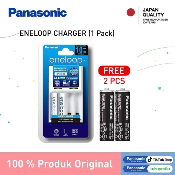 PanasoniC Charger Kit Eneloop + 2 Pcs Baterai Eneloop AA Rechargeable Battery Eneloop AA