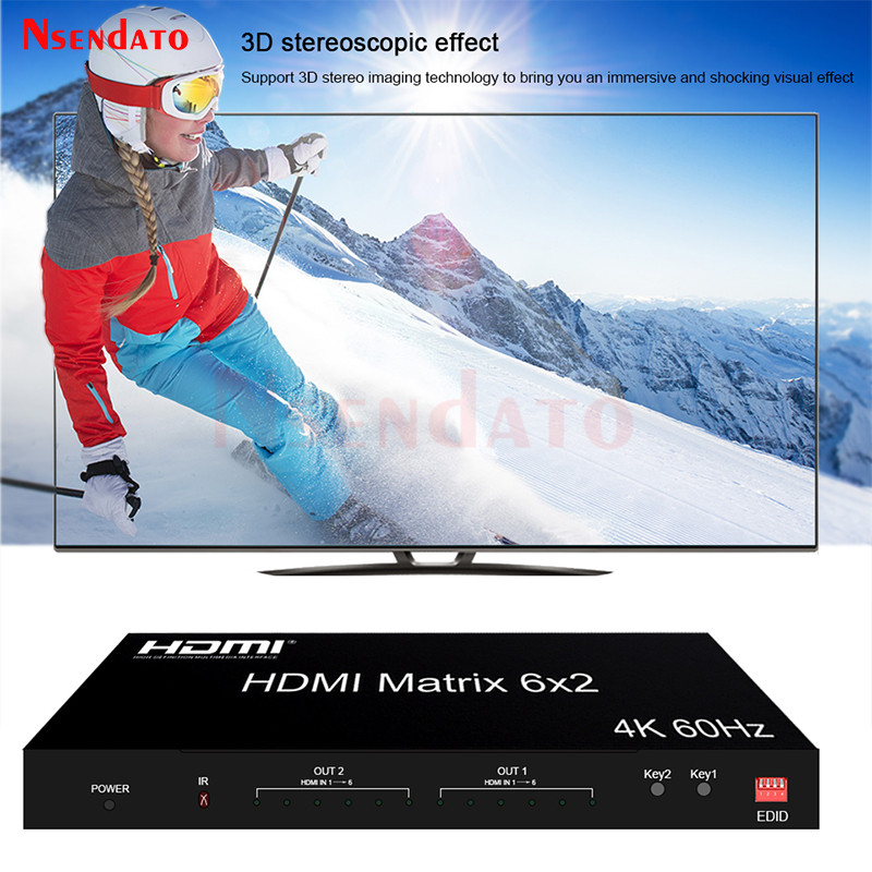 6x2 HDMI Matrix Switch 4k 60hz hdmi audio video splitter 6 In 2 out hdmi Switch Switcher with Audio
