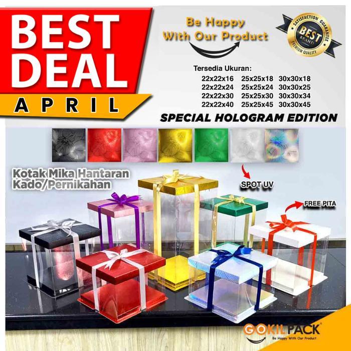 CAKE BOX KOTAK KUE MIKA TRANSPARAN DUS HADIAH - TUTUP HOLOGRAM 25X25