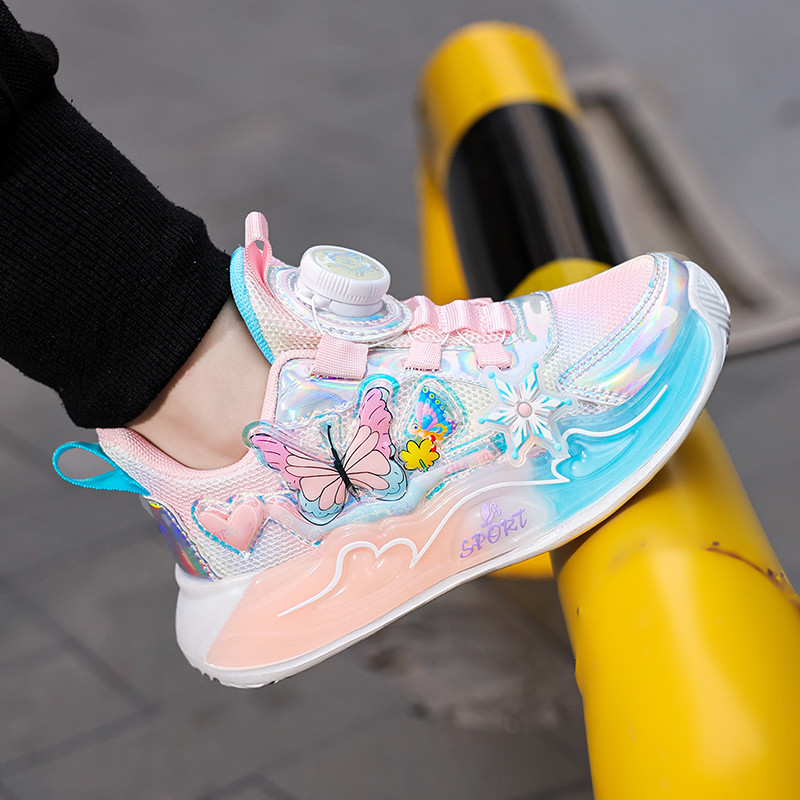 Cute Girls Sneaker Children Shoes Pink Purple Butterfly Printed Kids School Running School Sneaker