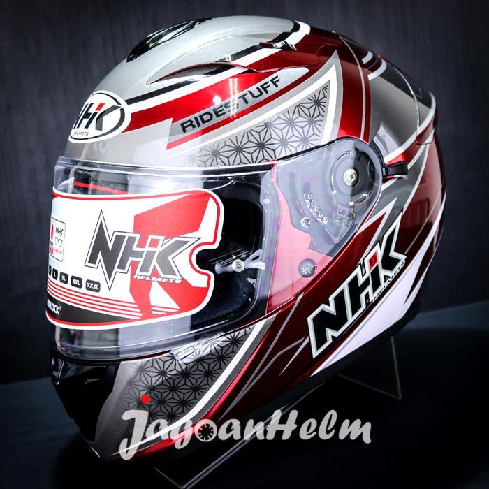 NHK HELM GP PRIME SAMBO ROYAL RED SILVER DOUBLE VISOR - Motorcycle