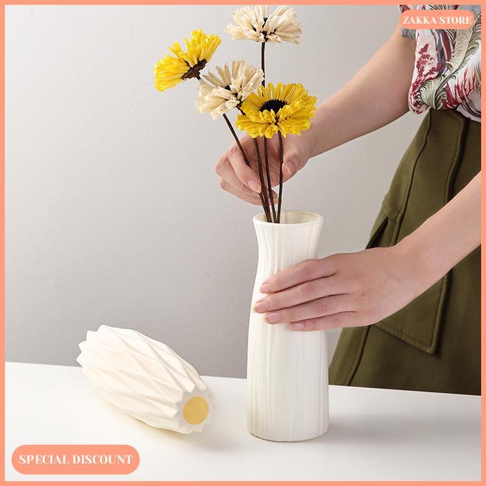 Zakka Store COD Botol Penyimpanan Pot Bunga / Vas Plastik Nordic Rumah / Vas Plastik Motif Texture