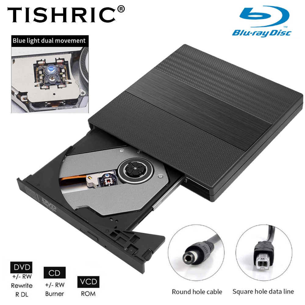 TISHRIC Blu Ray External DVD Drive 8X CD 24X USB 2.0 External CD And DVD Player 4K Disc External CD