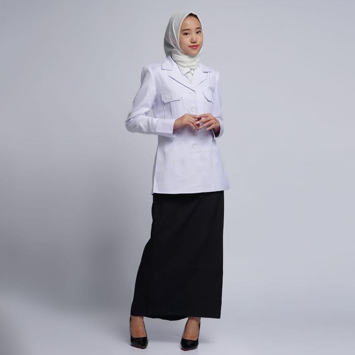 seragam blazer kerja wanita putih pppk,seragam kerja pns wanita putih