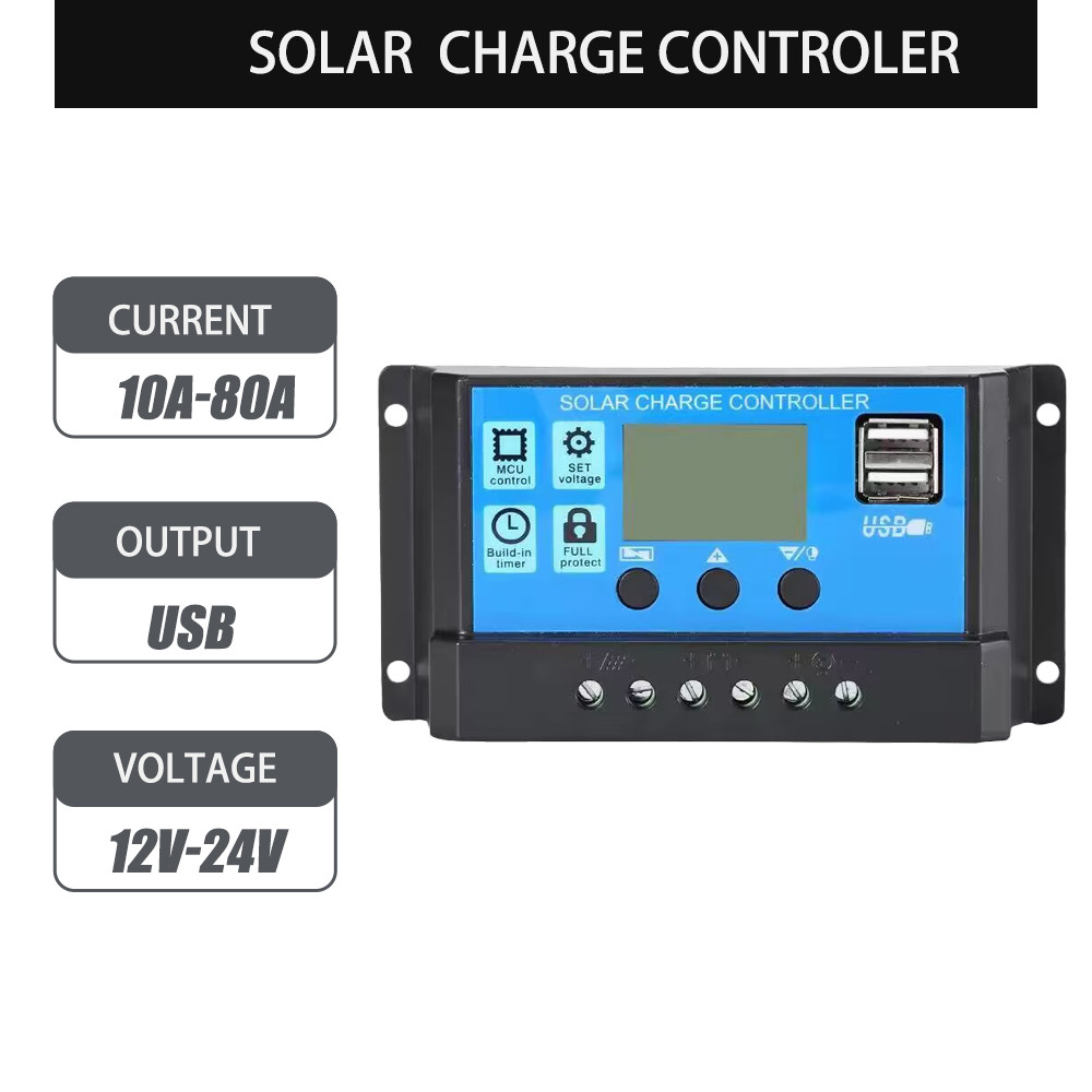 Solar Charge Controller 30A-100A Smart Solar Panels PV Regulator Dual 5V USB Output Lithium Lifepo4