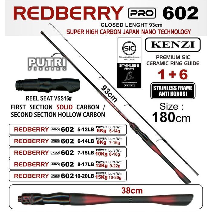 JORAN KENZI REDBERRY PRO 602 SiC Guide Stainless Frame Anti Korosi Carbon Nano Solid 1.8m 5-12lbs 6-