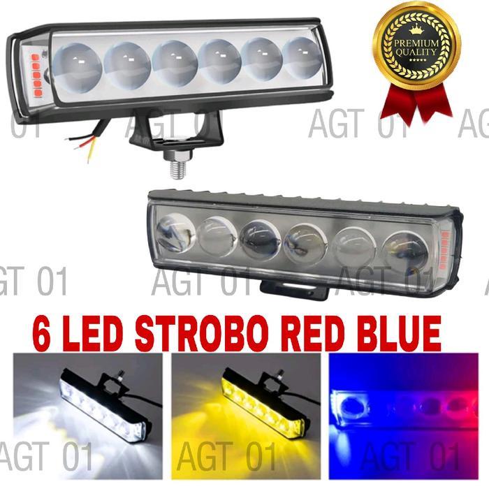 Lamou Sorot 6 Led Strobo Devil Red Blue / Lampu Sorot Mobil Dan Motor Premium 6 Led Strobo / Lampu