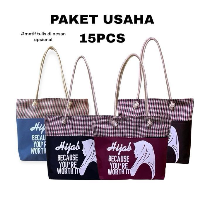 [15 pcs] PAKET USAHA Totebag Wanita Motif Batik Terlaris Tas Kuliah Tas Souvenir Tas Ngaji Tas