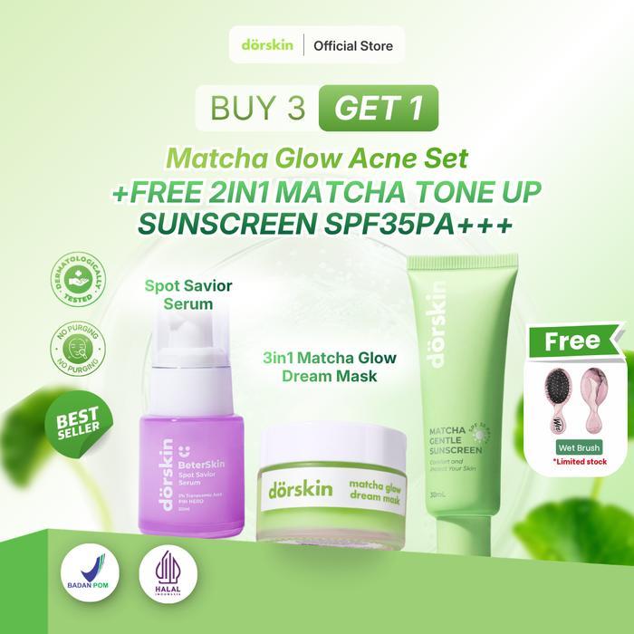 [SPECIAL PROMO] Buy 3 Get 1 - Dorskin Matcha Glow Dream Mask 3in1 Moisturizer & Spot Savior Serum