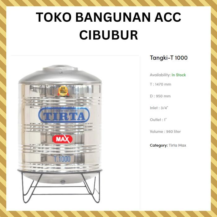 Tangki air tandon Tirta 1000 Liter Stainless pakai kaki