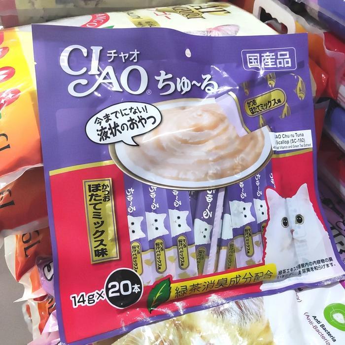 Ciao Snack Kucing 20Pcs Ciao Chu Ru Tuna & Scallop (Sc-192) Creamy #Promo