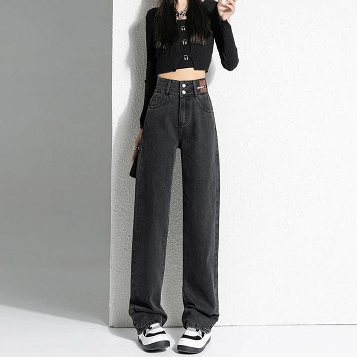 Celana Jeans Wanita Highwaist Kulot Premium Korean Style Panjang Hitam Fit Kaki Nyaman Slim Denim