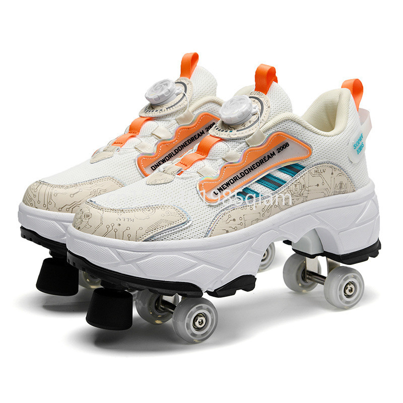 Skate Shoes Four-wheel Running Shoes Dual-purpose Roller Skating Deformation Shoes Double Row Roller