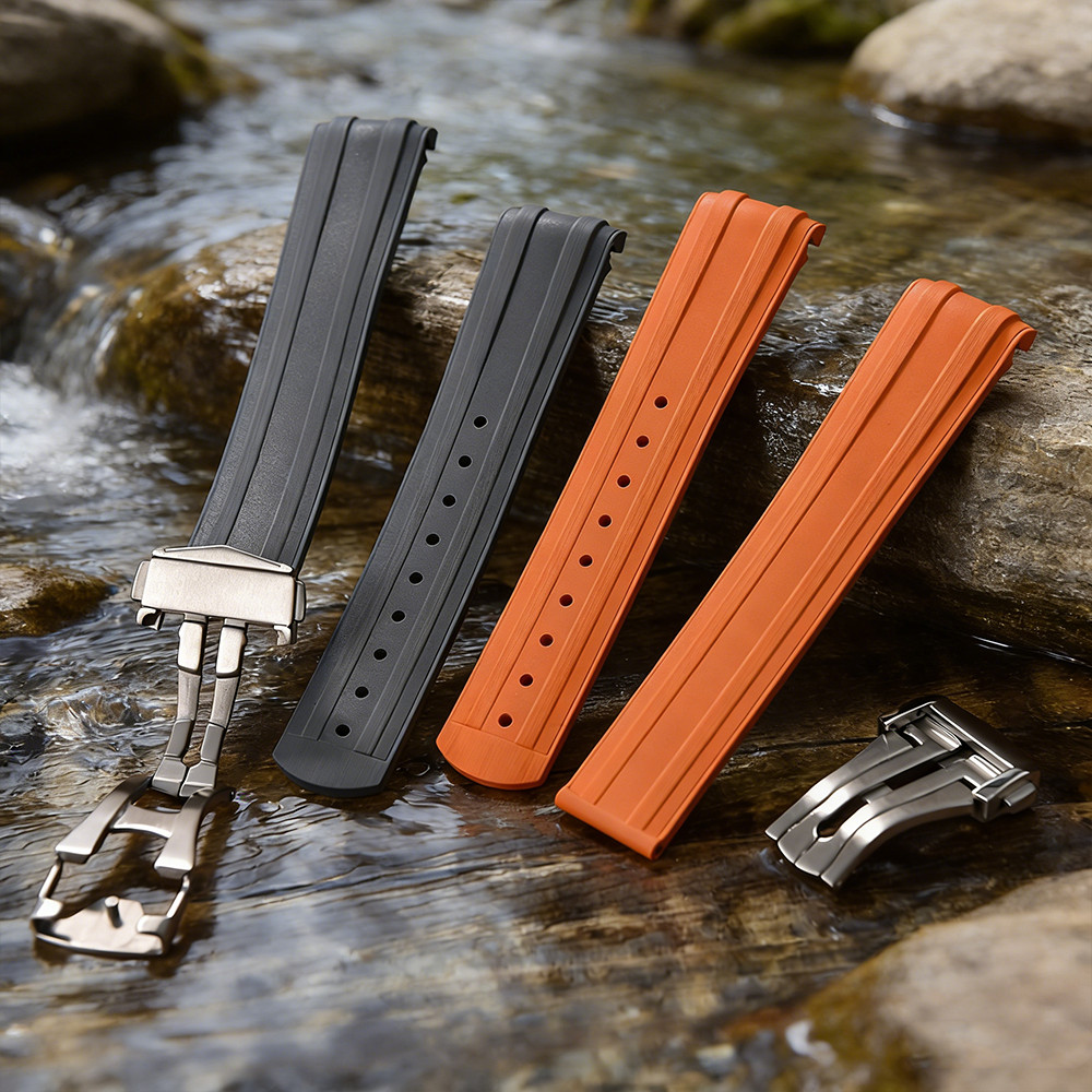Fluororubber Watch Band 20mm For Omega Seamaster 300 FKM Rubber Strap Original Design