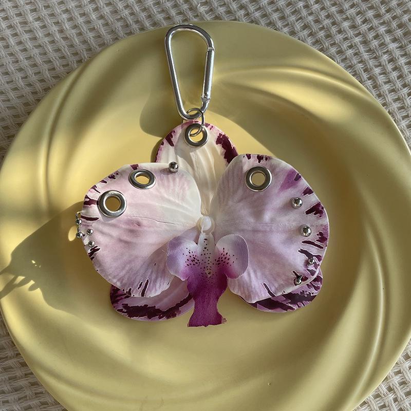 Exquisite Phalaenopsis Orchid Lily Keychain Creative Simulation Flower Bag Pendant Fashion Backpack