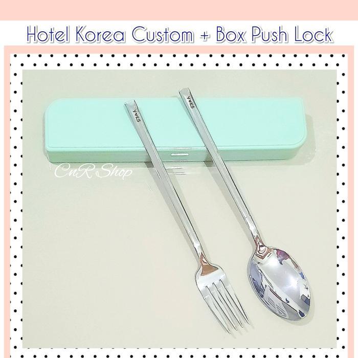 SALE premium paket custom alat makan box pushlock sendok garpu grafir laser