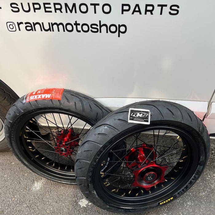 WHEELSET SUPERMOTO CRF150L TROMOL SCARLET JARI JARI SCARLET VELG ROSSI 300 350 BAN MAXXIS 110 130 SE
