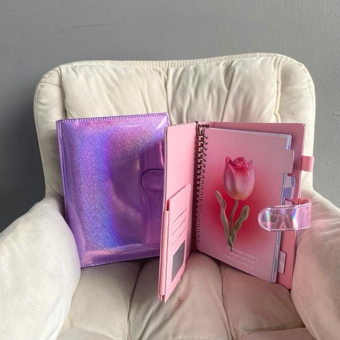 Binder Hologram Kulit Polos Eksklusif/Buku Catatan Sekolah Kuliah *