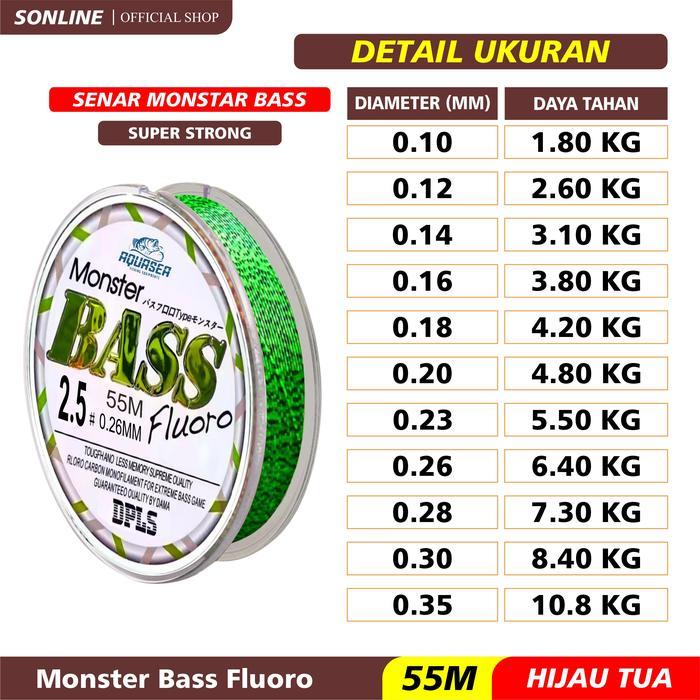 SONTali Pancing Bass FLUOROCARBON 55M Nilon Warna Hijau Tua Senar Pancing Fishing *
