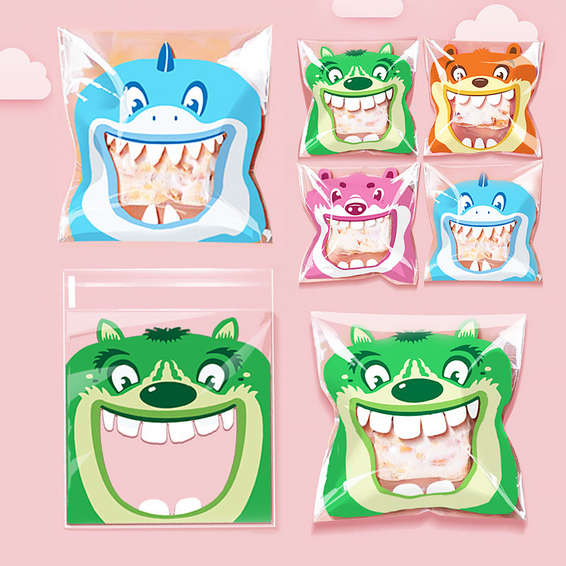 100pcs Little Monster Self-adhesive Bag Snowflake Crisp Packaging Cookie Nougat Biscuit Packaging