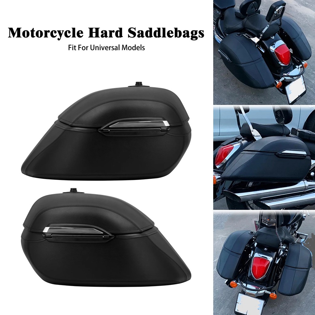 Tas Samping Motor Universal Klasik Hitam Keras untuk Harley Touring Softail Yamaha Honda Kawasaki BM
