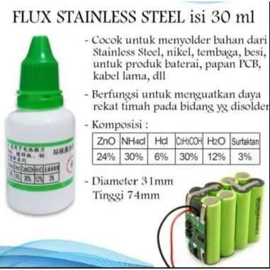 "New" Flux Stainless Steel Isi 30 ml Stainles Solder Cair Aluminium Besi Baterai 18650 Perekat Nikel
