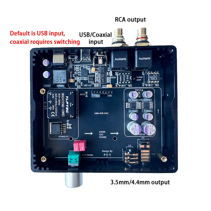 Upgraded R2R V4.0 Decoder RCA/3.5/4.4 Output Supports Coaxial / USB Input with Volume Adjustment CNC