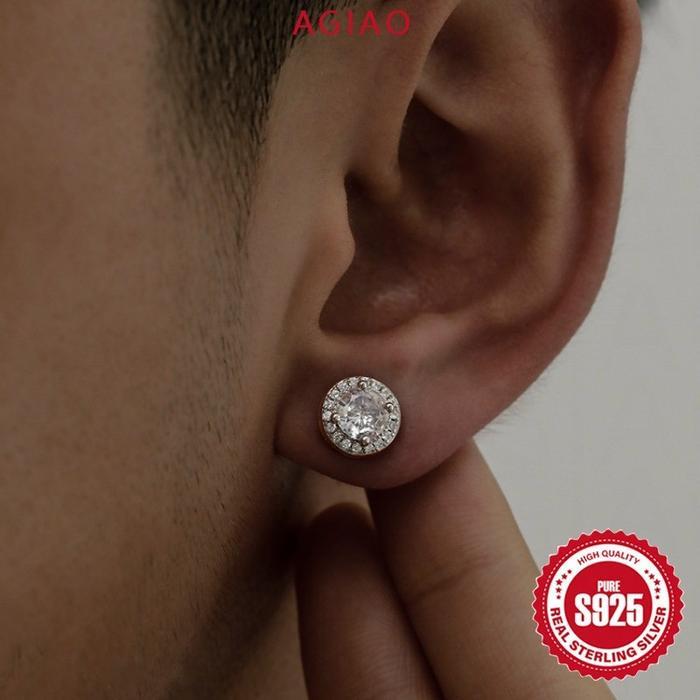 AGIAO Anting Pejantan Berlian Penuh Bulat Korea 1 Karat Untuk Pria Dan Wanita