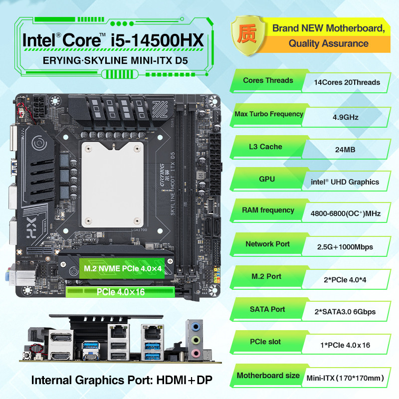 ERYING Mini ITX Interposer Kit 14900HX/14700HX/14500HX/13980HX/13850HX CPU Motherboards Combo