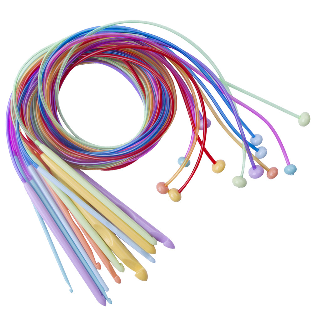12Pcs Carpet Crochet Hooks Colorful Afghan Tunisian Weave Knitting Needle Flexible with Cable Kit