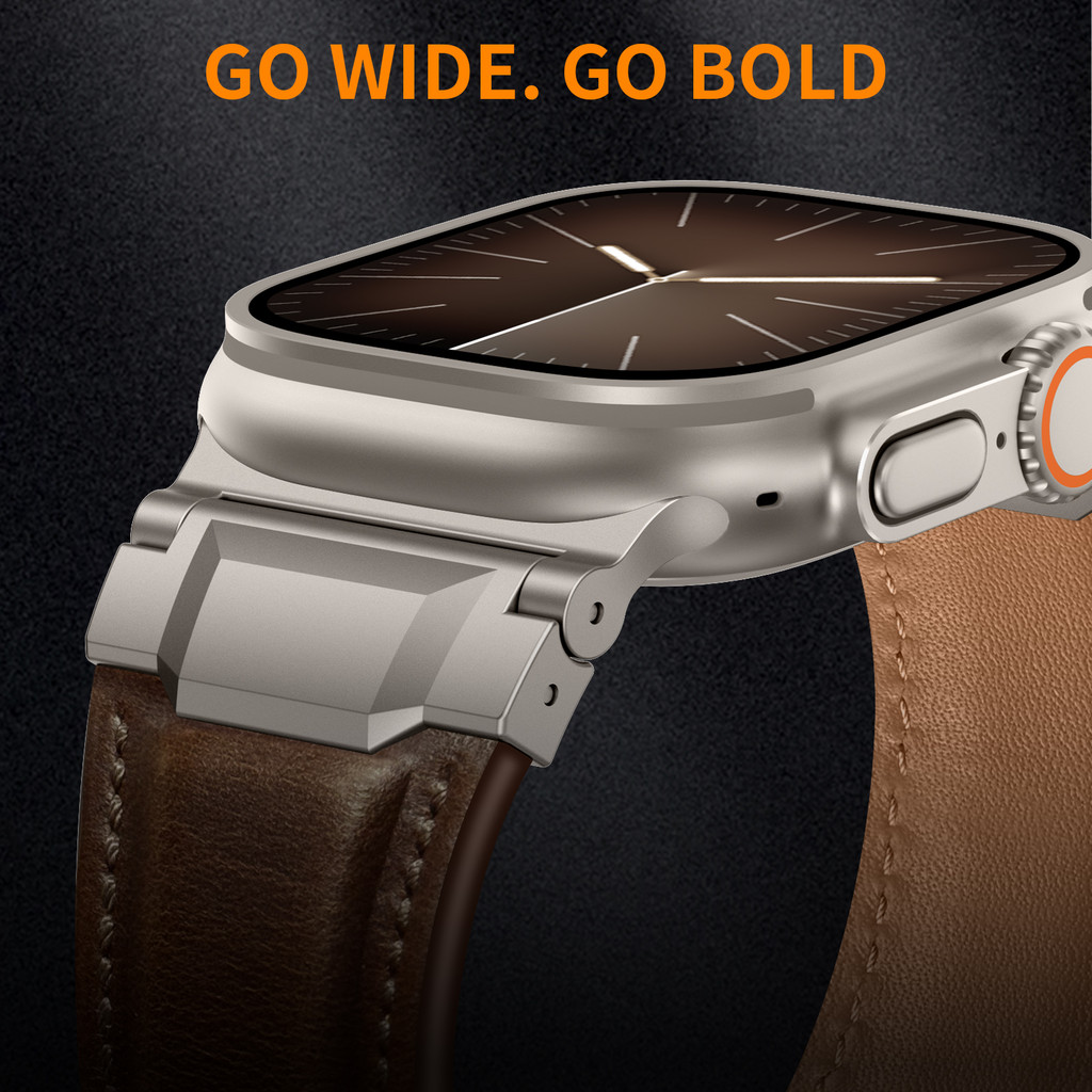 VWAR TOP Genuine Leather Band for Apple Watch Ultra 3 2 49mm Titanium Conneter for iWatch Series 11