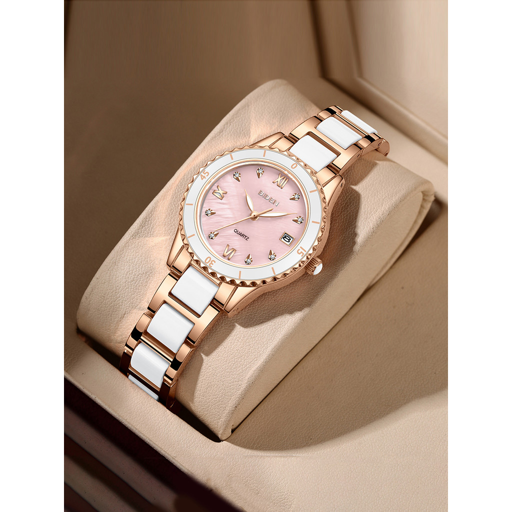 BIDEN Fashionable ladies' watch luxury diamond inlaid date waterproof quartz watch