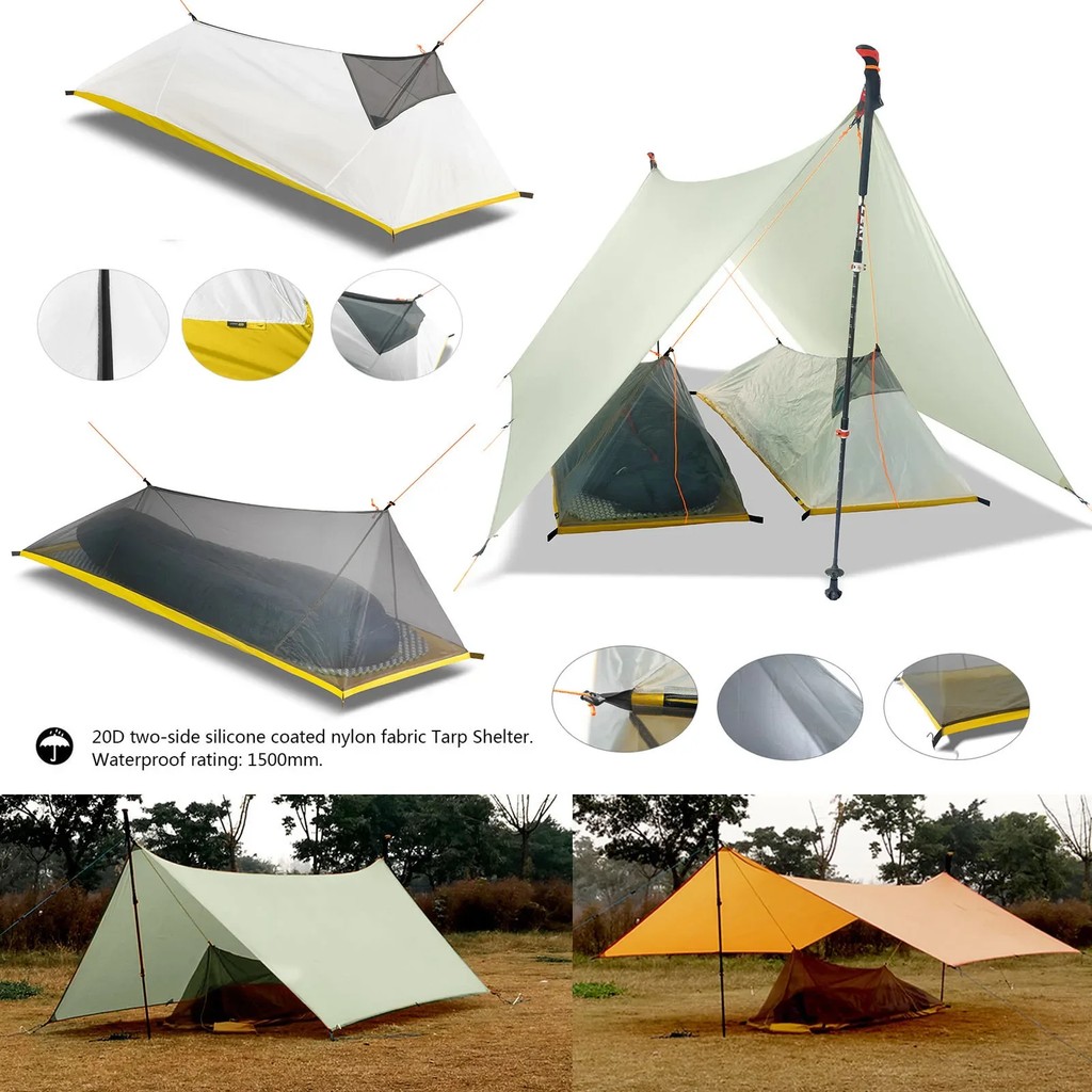 Ultralight 450g 20D Double-Sided Silicon Coating Nylon Tarp Sun Shelter Beach Tent Camping Flysheet