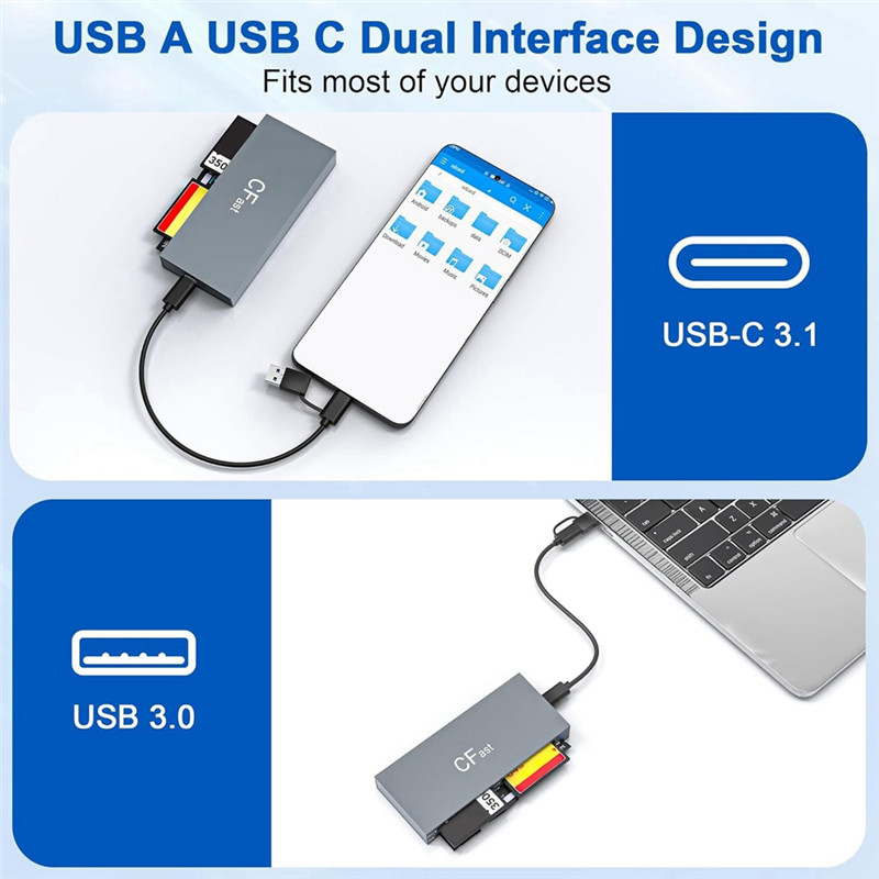 A25P 6 In 1 For Cfast 2.0 USB C Card Reader Read Simultaneously USB Card Reader For