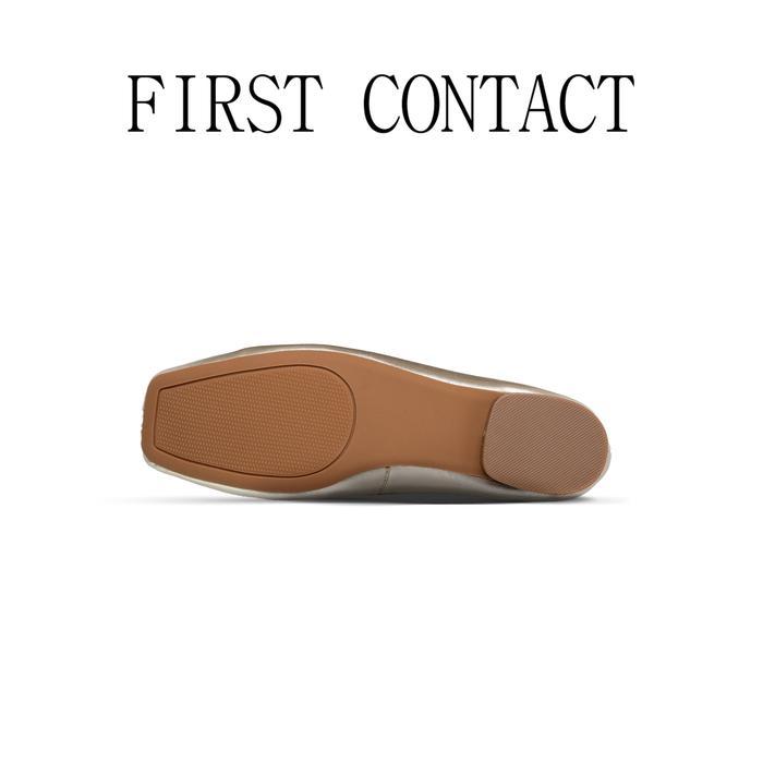 First Contact Flat Shoes Wanita Elegan Solea Gold Ballerina Kulit Asli Premium