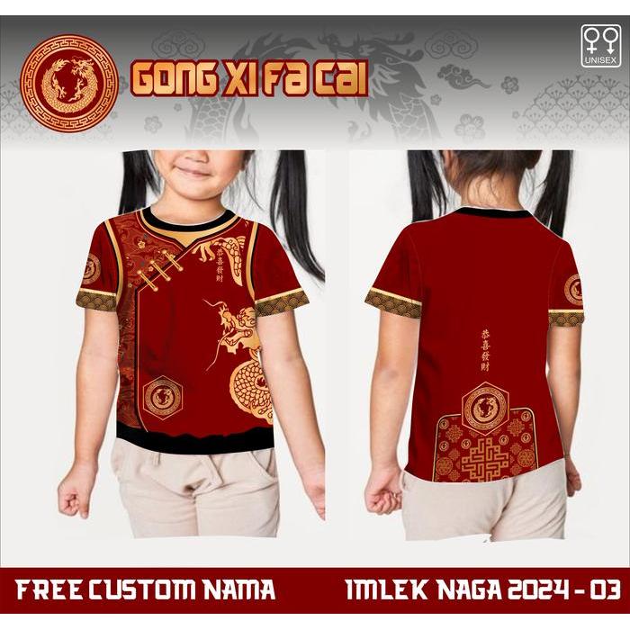 ORIGINAL Baju cheongsam anak kaos changsan imlek wanita 2024 shio naga jersey tahun baru cina READY