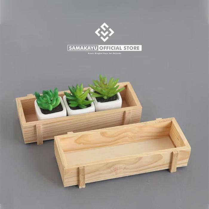 New Pot Wooden Box Kayu Jati Belanda Hiasan Rumah Meja Dekorasi Ruang Tamu Tempat Bunga Artificial