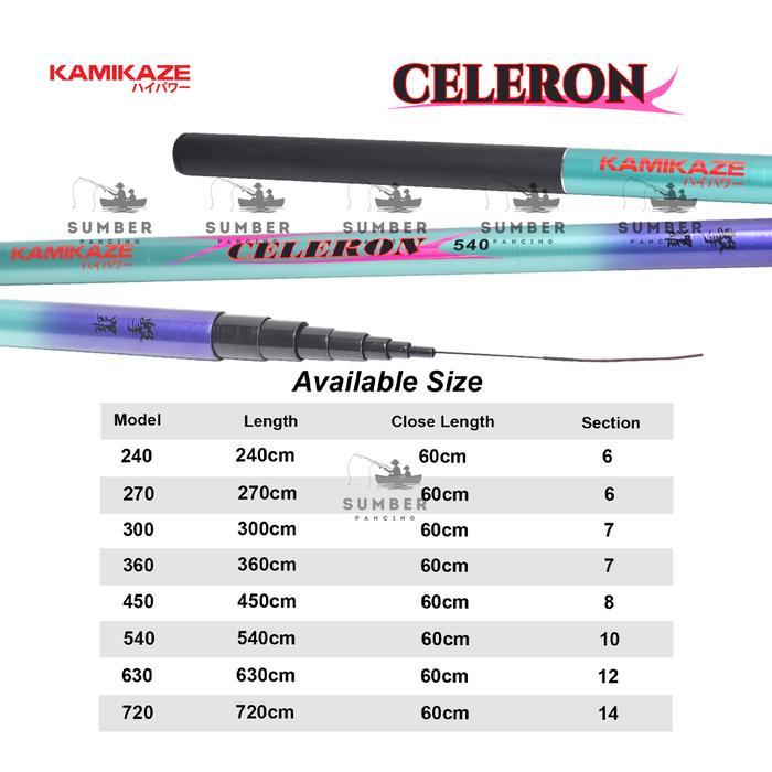 Kamikaze Joran Pancing Tegek Celeron 240Cm - 720Cm Bahan Carbon Ruas Pendek Mudah Untuk Dibawa