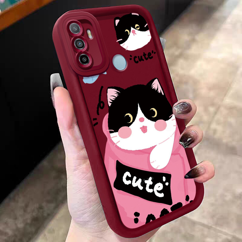 Casing Hp untuk OPPO A53 A53s A32 A33 2020 A11s Case Kucing sapi yang lucu Kasing silikon Cesing mod